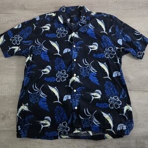 Nautica Black and Blue Tropical Fish Print Shirt